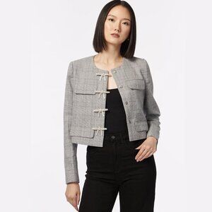 Cami NYC  Plaid Wool Blend Cropped Blazer Crystal Bow Accents Office Corpcore